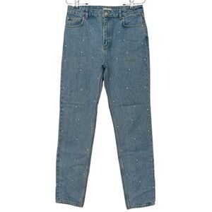 Claudie Pierlot Jeans Pearls Light Wash Tapered Denim Jeans High Waist 40 Size 8